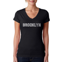 Black Medium Women's Word Art V-Neck T-Shirt - BROOKLYN NEIGHBORHOODS