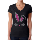 Black Medium Women's Word Art V-Neck T-Shirt - Bunny Ears