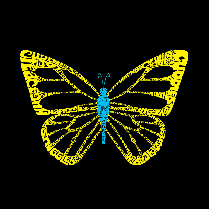 Women's Word Art V-Neck T-Shirt - Butterfly