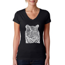 Black XL Women's Word Art V-Neck T-Shirt - Big Cats