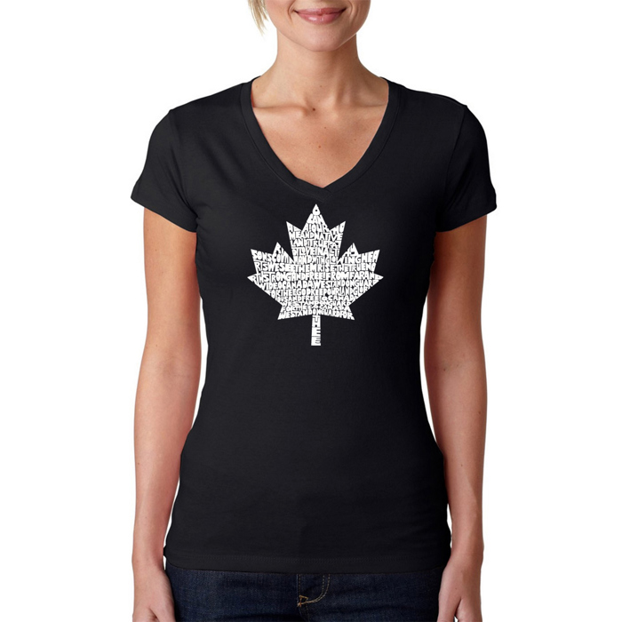 Women's Word Art V-Neck T-Shirt - CANADIAN NATIONAL ANTHEM
