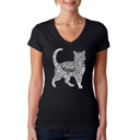 Black Small Women's Word Art V-Neck T-Shirt - Cat