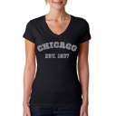 Black X-Small Women's Word Art V-Neck T-Shirt - Chicago 1837
