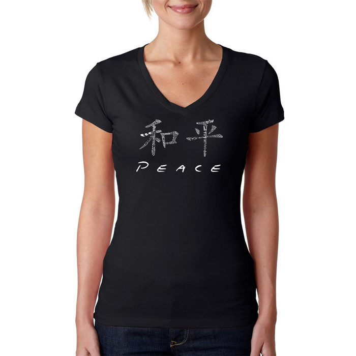 Women's Word Art V-Neck T-Shirt - CHINESE PEACE SYMBOL