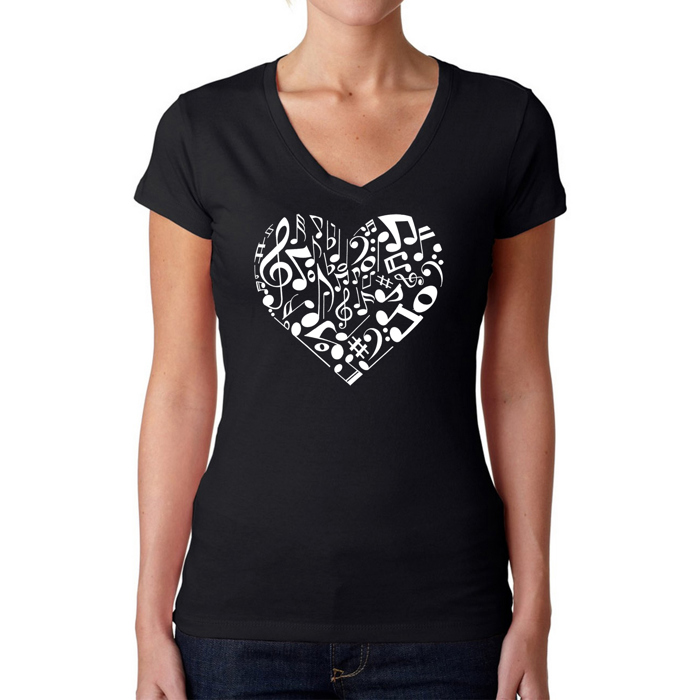 Women's Word Art V-Neck T-Shirt - Heart Notes