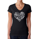 Black Medium Women's Word Art V-Neck T-Shirt - Heart Notes