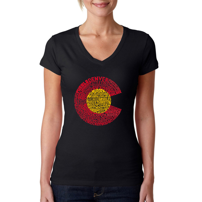 Women's Word Art V-Neck T-Shirt - Colorado