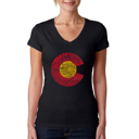 Black X-Small Women's Word Art V-Neck T-Shirt - Colorado