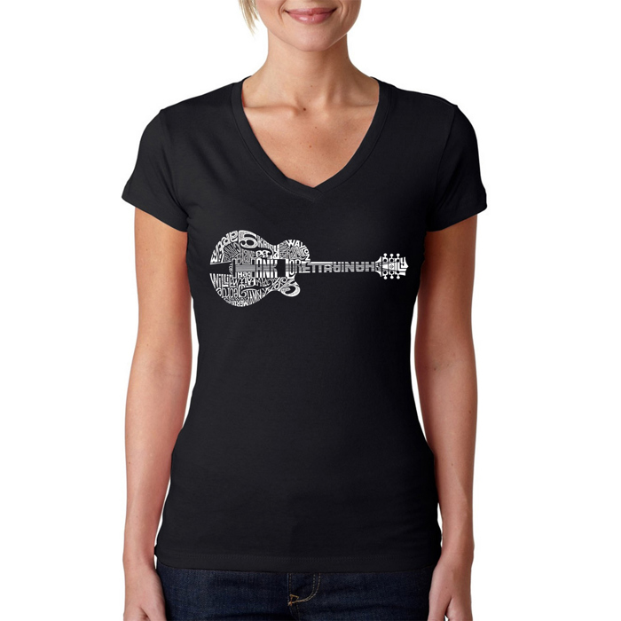 Women's Word Art V-Neck T-Shirt - Country Guitar