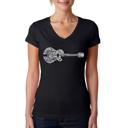 Black Large Women's Word Art V-Neck T-Shirt - Country Guitar