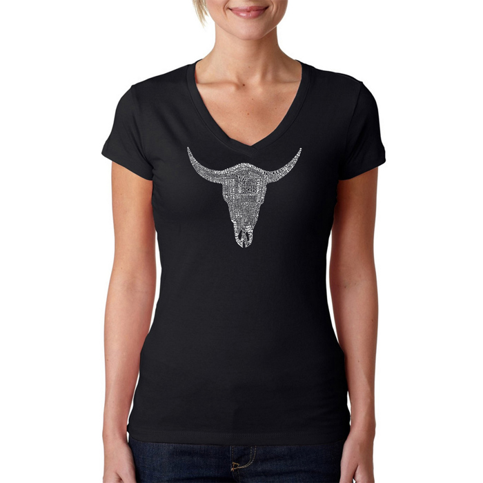 Women's Word Art V-Neck T-Shirt - COUNTRY MUSIC'S ALL TIME HITS