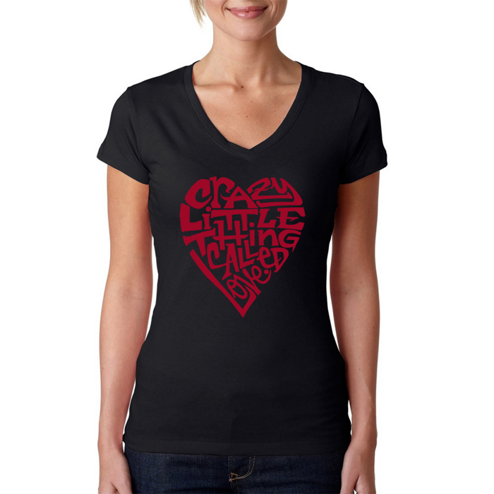 Women's Word Art V-Neck T-Shirt - Crazy Little Thing Called Love