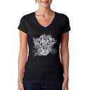 Black XL Women's Word Art V-Neck T-Shirt - Cat Face