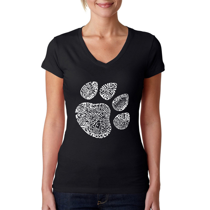 Women's Word Art V-Neck T-Shirt - Cat Paw