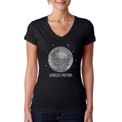 Women's Word Art V-Neck T-Shirt - Disco Ball