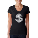  Women's Word Art V-Neck T-Shirt - Dollar Sign