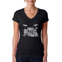  Women's Word Art V-Neck T-Shirt - Drums