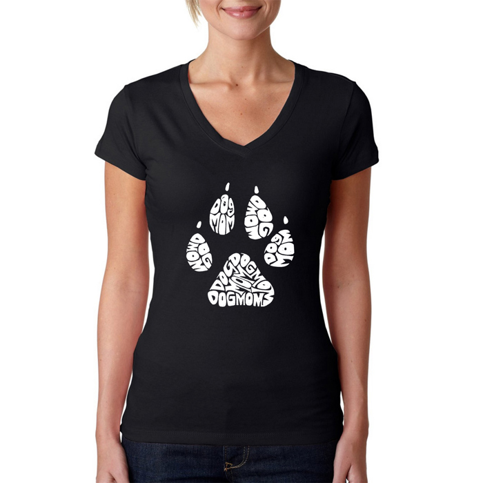 Women's Word Art V-Neck T-Shirt - Dog Mom