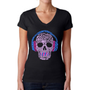 Black Medium Women's Word Art V-Neck T-Shirt - Styles of EDM Music
