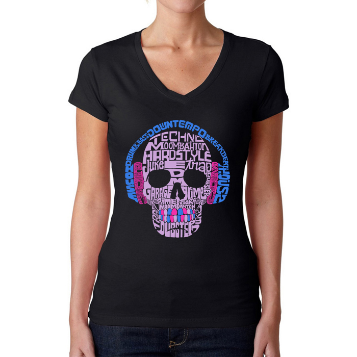 Women's Word Art V-Neck T-Shirt - Styles of EDM Music