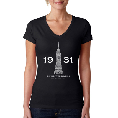 Women's Word Art V-Neck T-Shirt - Empire State Building