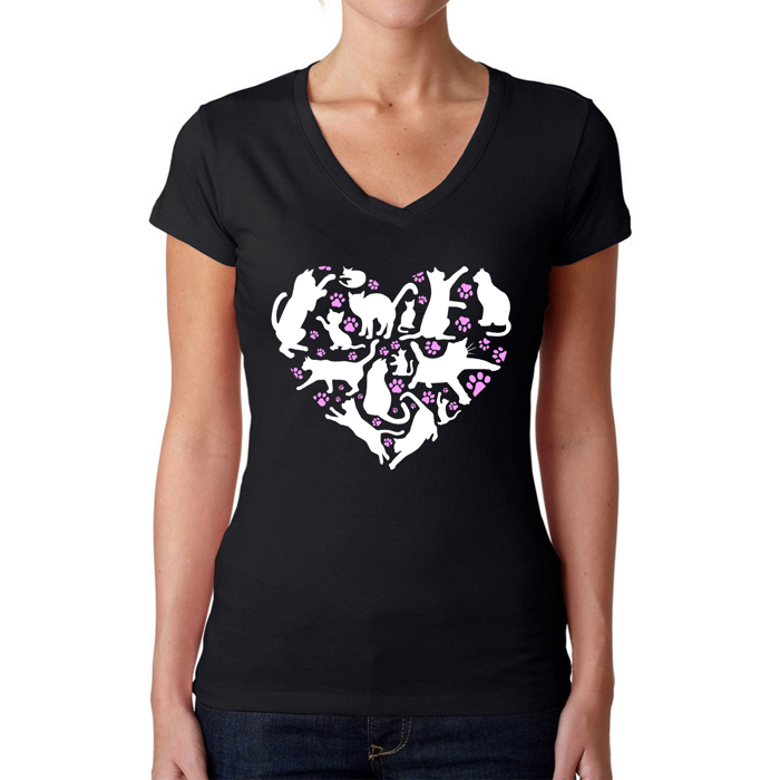 Cat Heart - Women's Word Art V-Neck T-Shirt
