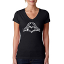 Black Large Women's Word Art V-Neck T-Shirt - Finger Heart