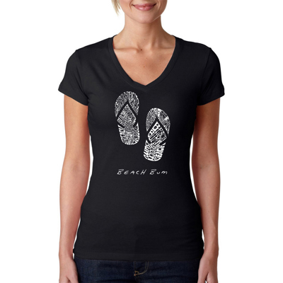 Women's Word Art V-Neck T-Shirt - BEACH BUM