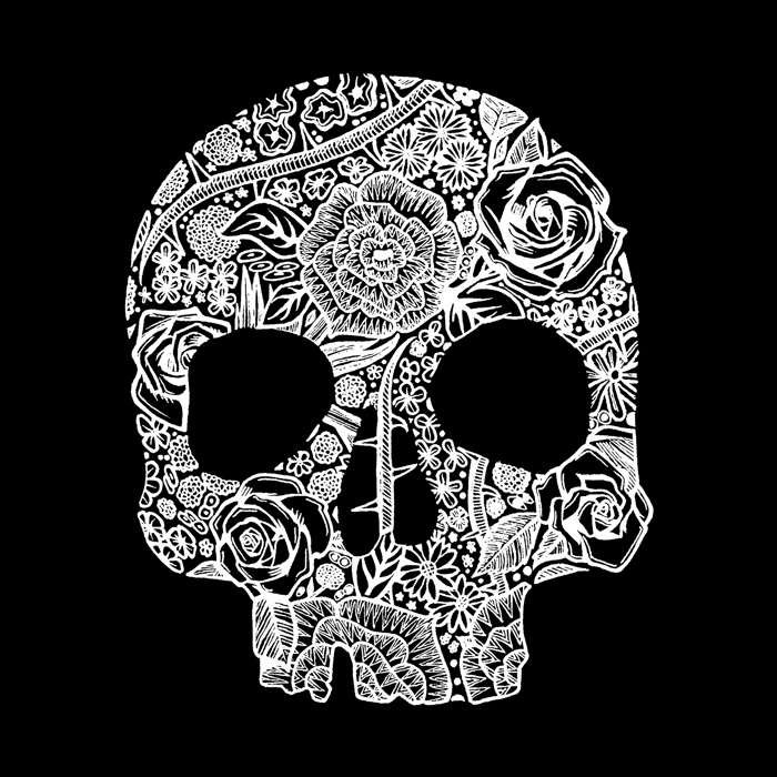 Women's Word Art V-Neck T-Shirt - Flower Skull