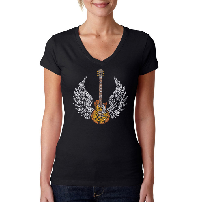 Women's Word Art V-Neck T-Shirt - LYRICS TO FREEBIRD