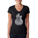 Black Medium Women's Word Art V-Neck T-Shirt - Rock Guitar Head