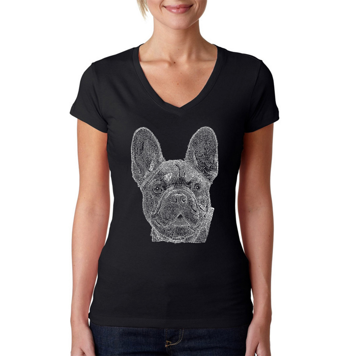 Women's Word Art V-Neck T-Shirt - French Bulldog