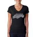 Black Medium Women's Word Art V-Neck T-Shirt - Guitar Head