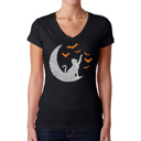 Black Large Lunar Bats - Women's Word Art V-Neck T-Shirt
