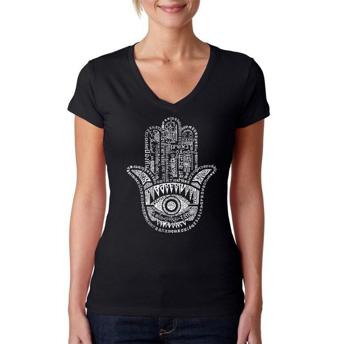 Women's Word Art V-Neck T-Shirt - Hamsa