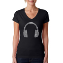 Black X-Small Women's Word Art V-Neck T-Shirt - 63 DIFFERENT GENRES OF MUSIC