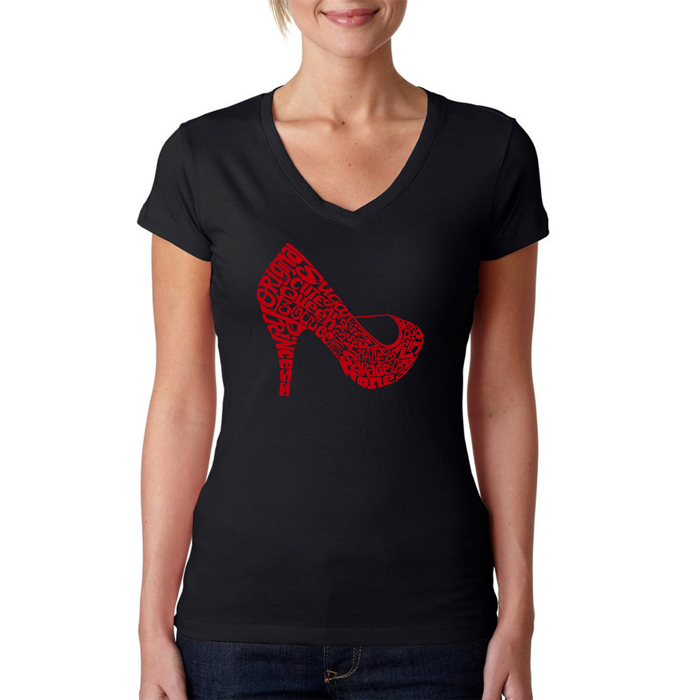 Women's Word Art V-Neck T-Shirt - High Heel