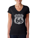 Black XL Women's Word Art V-Neck T-Shirt - Route 66 - Life is a Highway