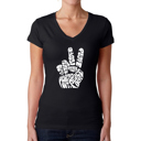 Black XL Women's Word Art V-Neck T-Shirt - Peace Out