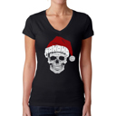 Black Large Santa Skull - Women's Word Art V-Neck T-Shirt
