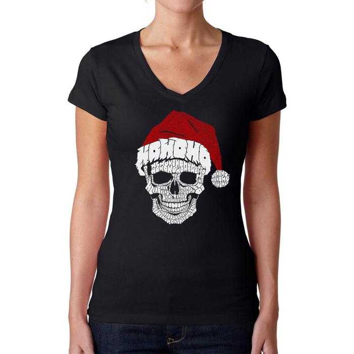 Santa Skull - Women's Word Art V-Neck T-Shirt