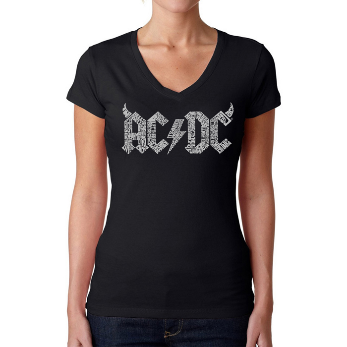 Women's Word Art V-Neck T-Shirt - ACDC