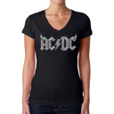 Black Small Women's Word Art V-Neck T-Shirt - ACDC