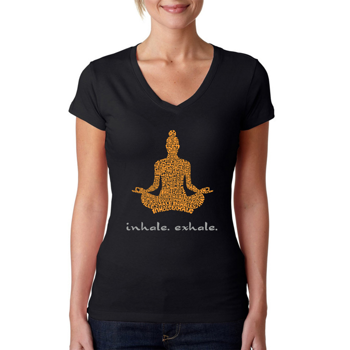 Women's Word Art V-Neck T-Shirt - Inhale Exhale