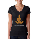 Black X-Small Women's Word Art V-Neck T-Shirt - Inhale Exhale