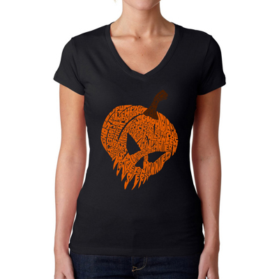 Evil Pumpkin - Women's Word Art V-Neck T-Shirt