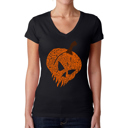 Black Large Evil Pumpkin - Women's Word Art V-Neck T-Shirt