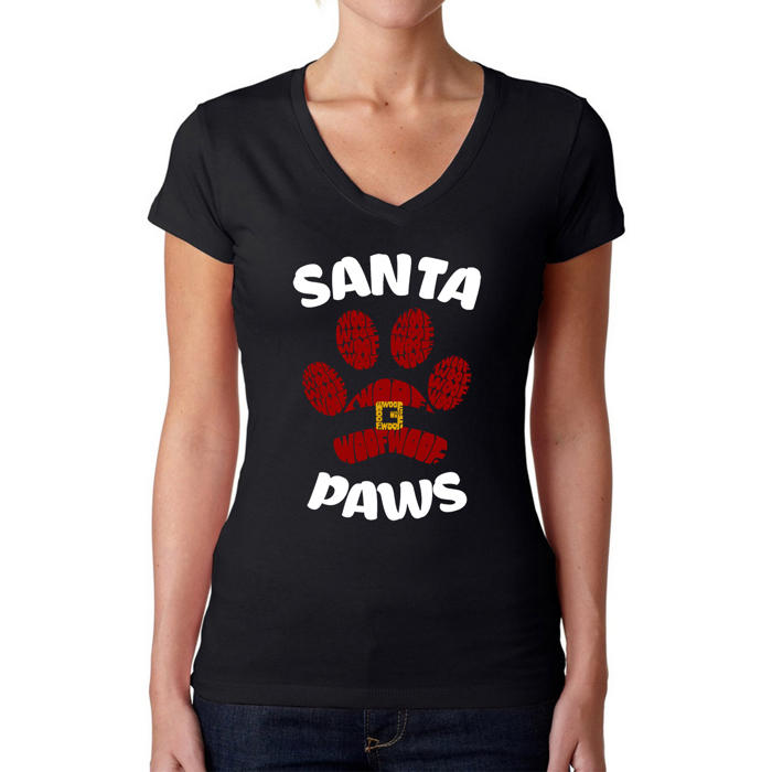 Santa Paws - Women's Word Art V-Neck T-Shirt