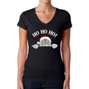 Black Small Peeking Santa - Women's Word Art V-Neck T-Shirt