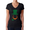 Black Small Women's Word Art V-Neck T-Shirt - Leprechaun